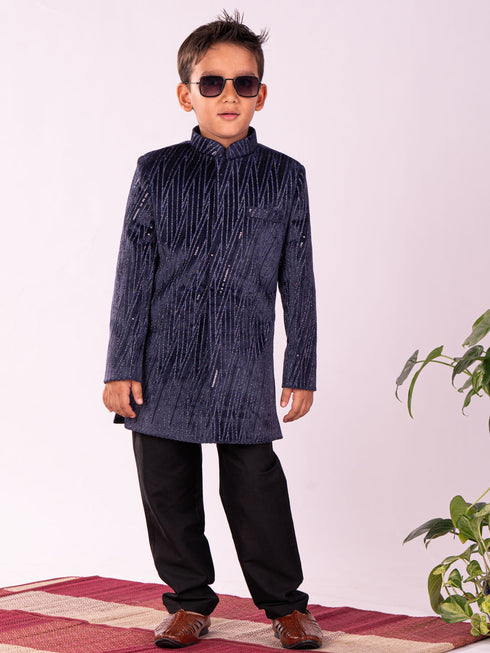 Boy's' Navy Blue Sherwani Set